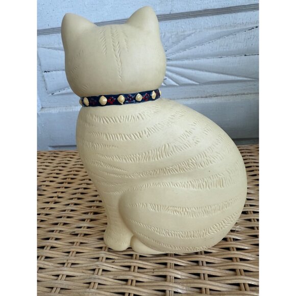 Vintage 80s Bisque Ceramic Set Yellow Cat Figurine and Trinket Box - Picture 13 of 14